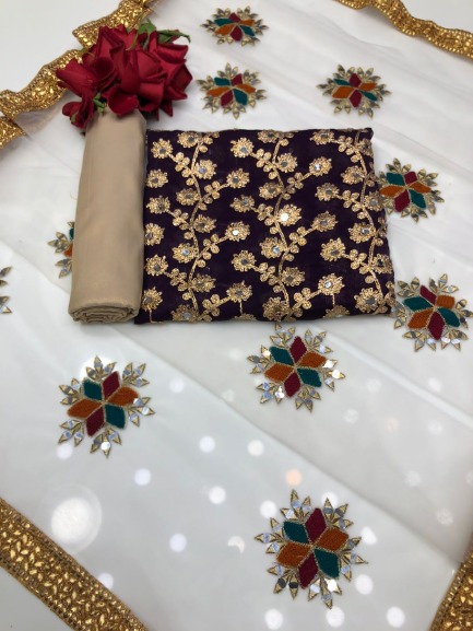 সেমী স্টিচড জর্জেট এমব্রয়ডারি থ্রী পিস