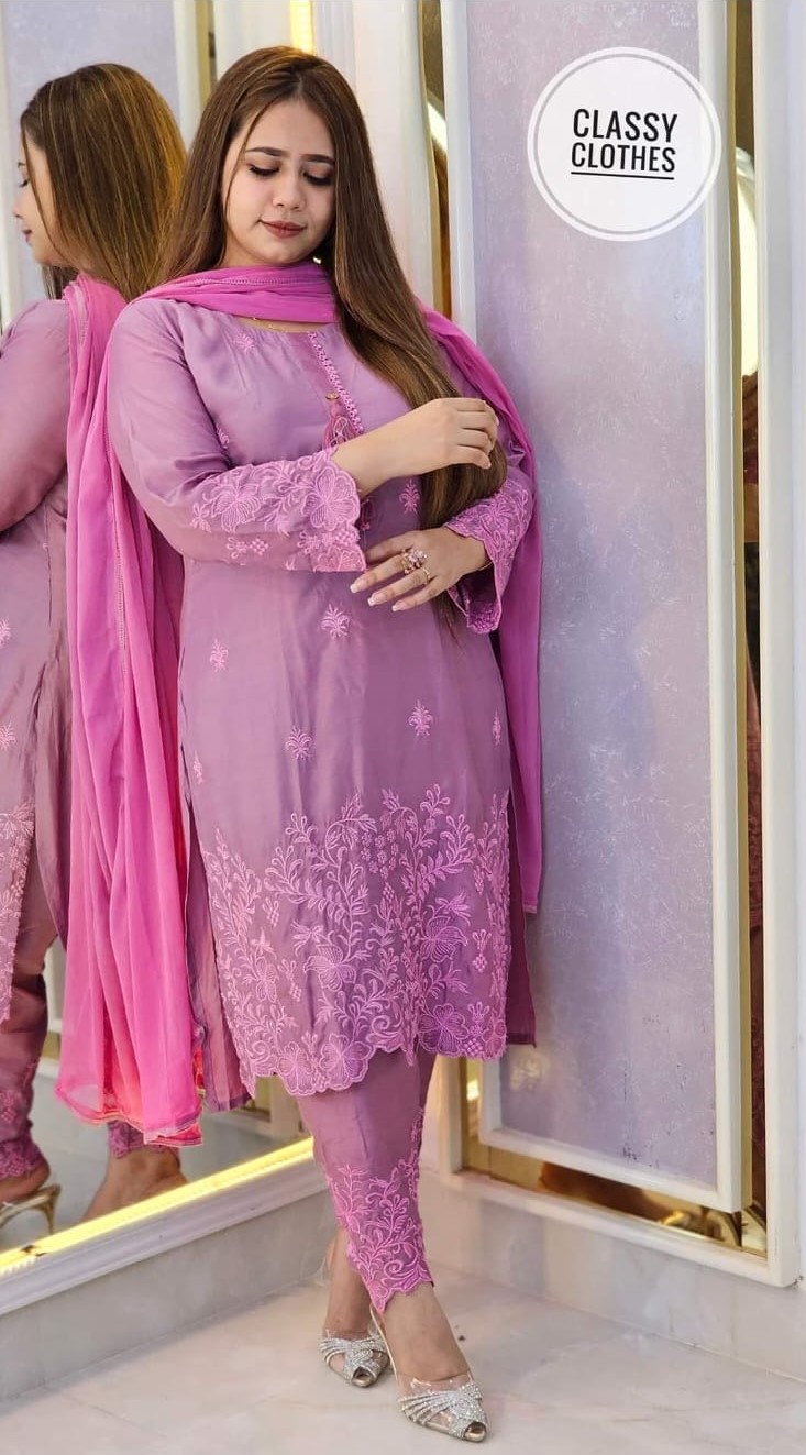 Cotton Embroidery Three Piece