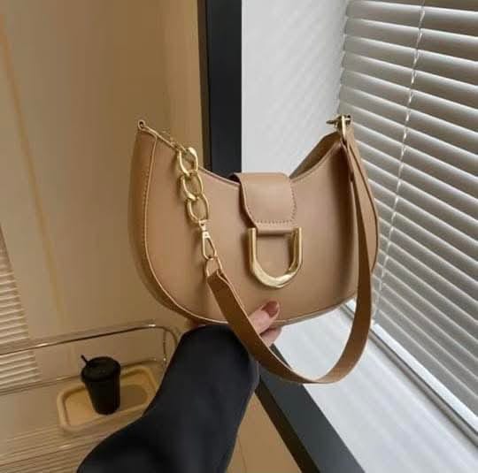 Simple candy color half round zipper+button chain shoulder bag